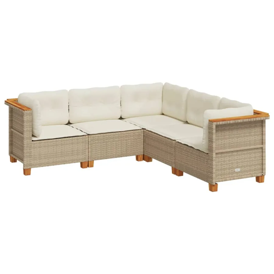 Salon de jardin avec coussins 5 pcs beige résine tressée - 2