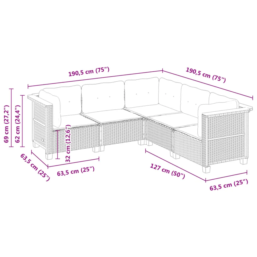 Salon de jardin avec coussins 5 pcs beige résine tressée - 6
