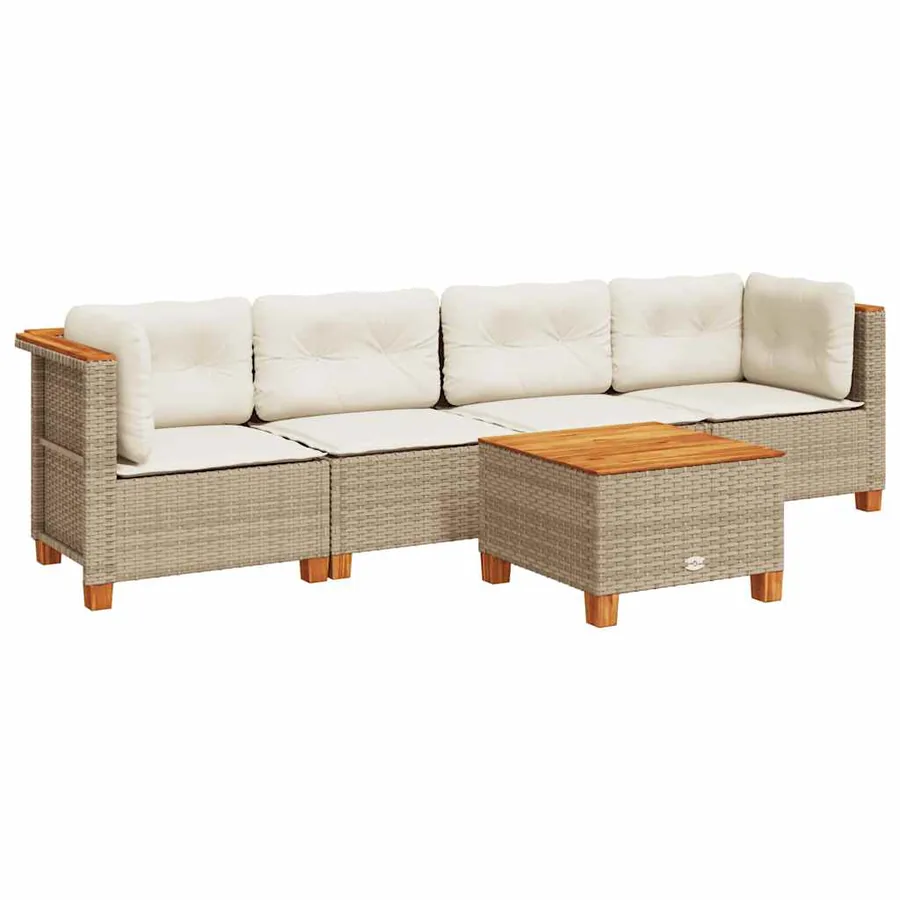 Salon de jardin avec coussins 5 pcs beige résine tressée - 2