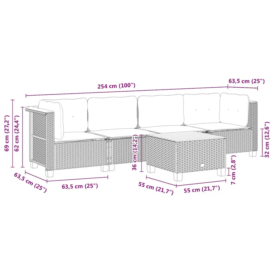 Salon de jardin avec coussins 5 pcs beige résine tressée - 8