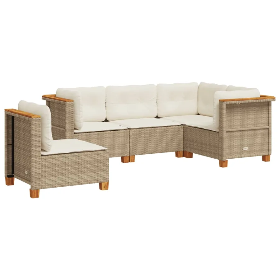Salon de jardin avec coussins 5 pcs beige résine tressée - 2