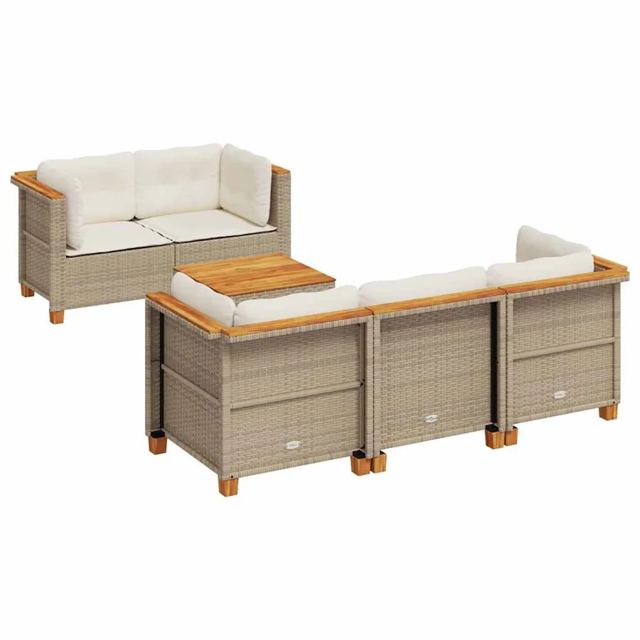 Salon de jardin avec coussins 6 pcs beige résine tressée - 2