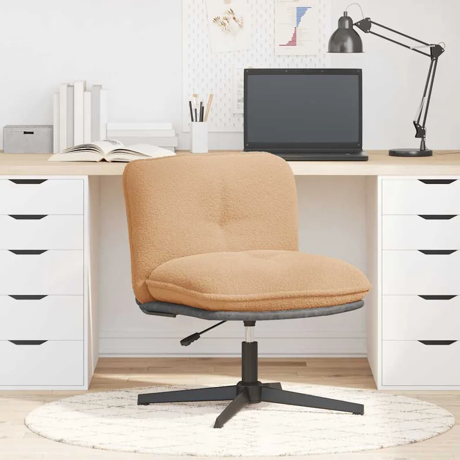 Chaise pivotante de bureau beige bouclé comme de la laine tissu - 2