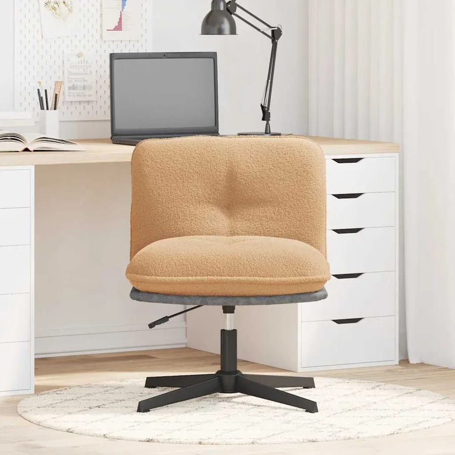 Chaise pivotante de bureau beige bouclé comme de la laine tissu - 3