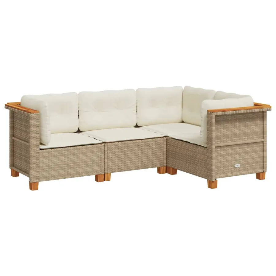 Salon de jardin avec coussins 4 pcs beige résine tressée - 2