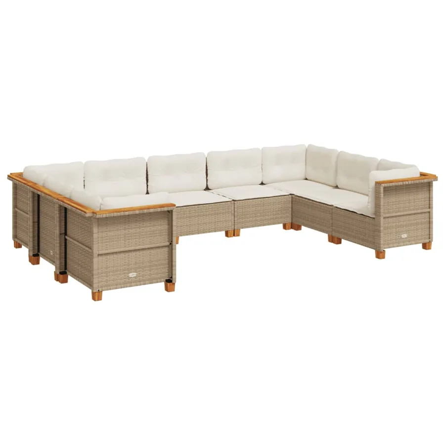 Salon de jardin avec coussins 9 pcs beige résine tressée - 2