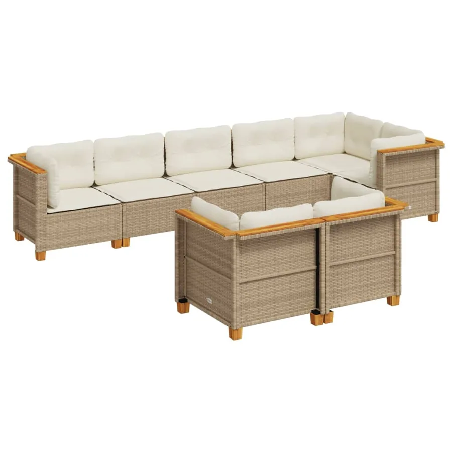 Salon de jardin avec coussins 8 pcs beige résine tressée - 2