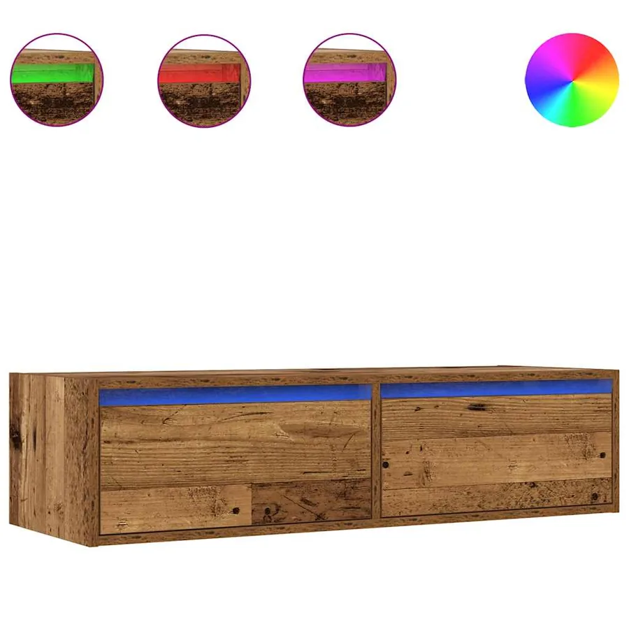 Meuble TV avec lumières LED vieux bois 100X35,5x25 cm - 2