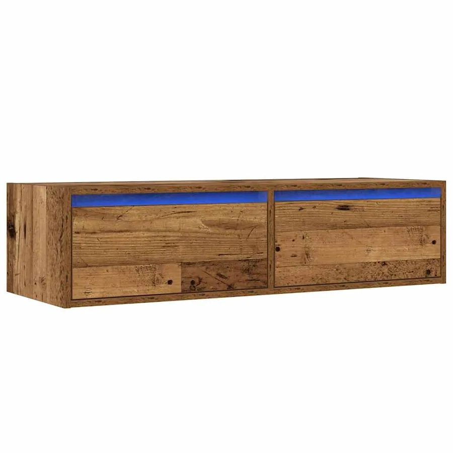 Meuble TV avec lumières LED vieux bois 100X35,5x25 cm - 3