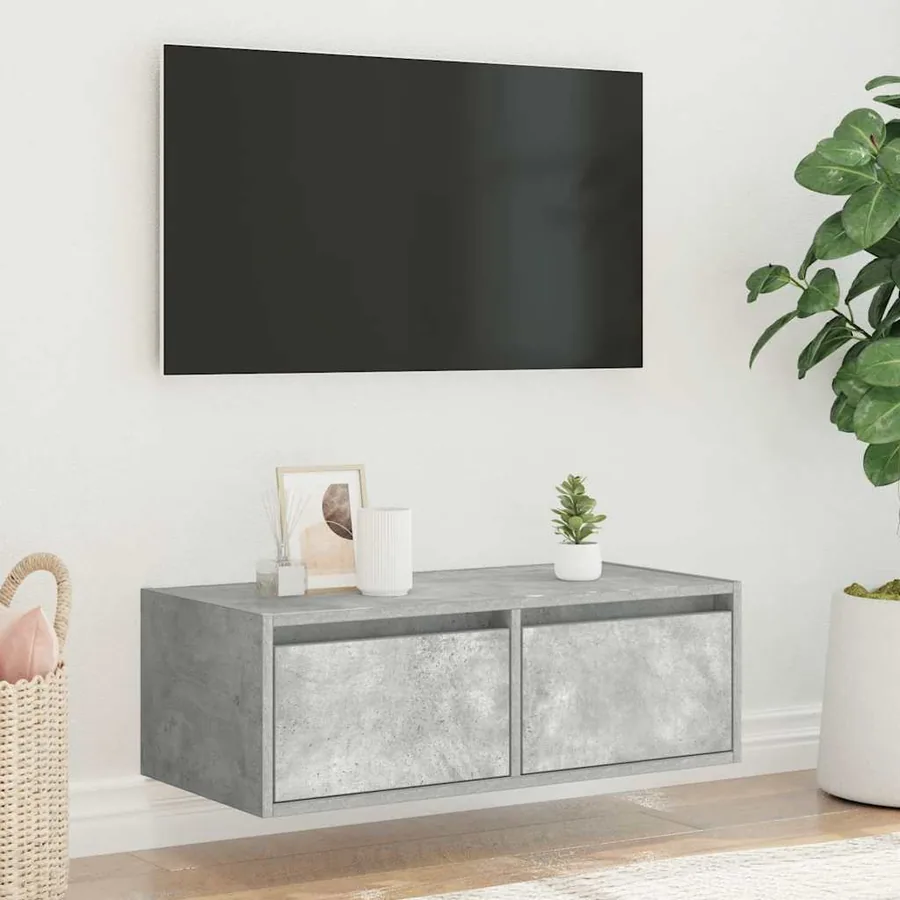 Meuble TV avec lumières LED gris béton 75x35,5x25 cm - 4