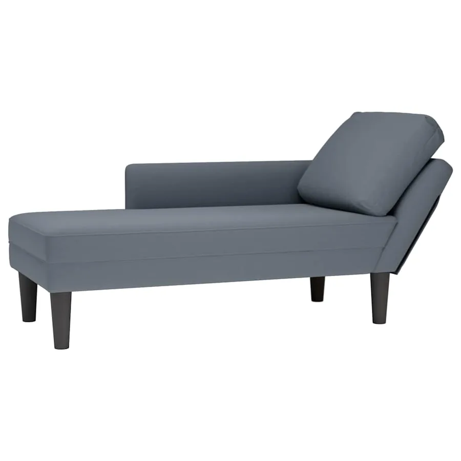 Fauteuil long et coussin et accoudoir droit gris foncé velours