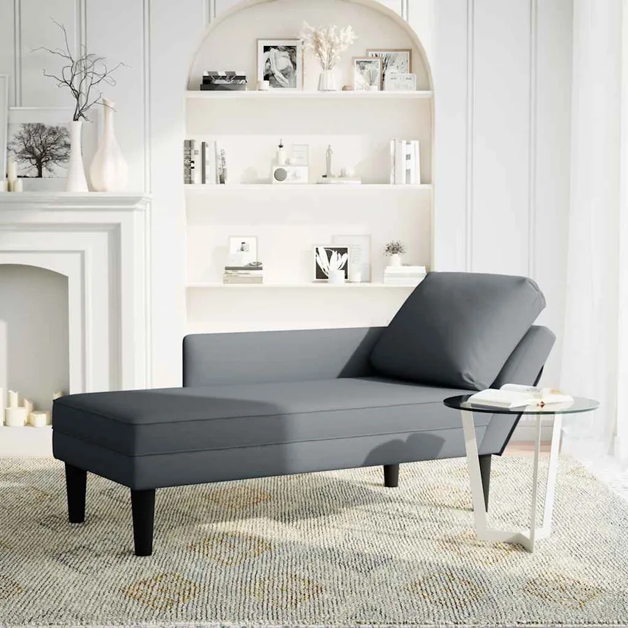 Fauteuil long et coussin et accoudoir droit gris foncé velours - 2