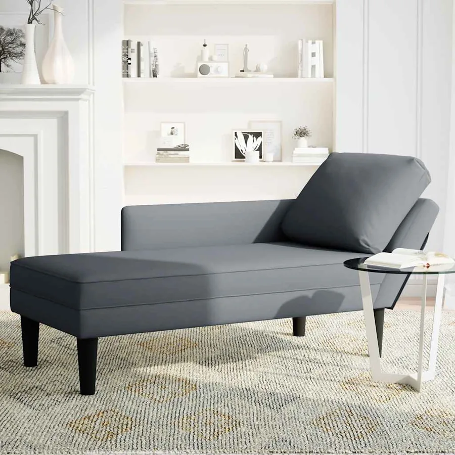 Fauteuil long et coussin et accoudoir droit gris foncé velours - 3