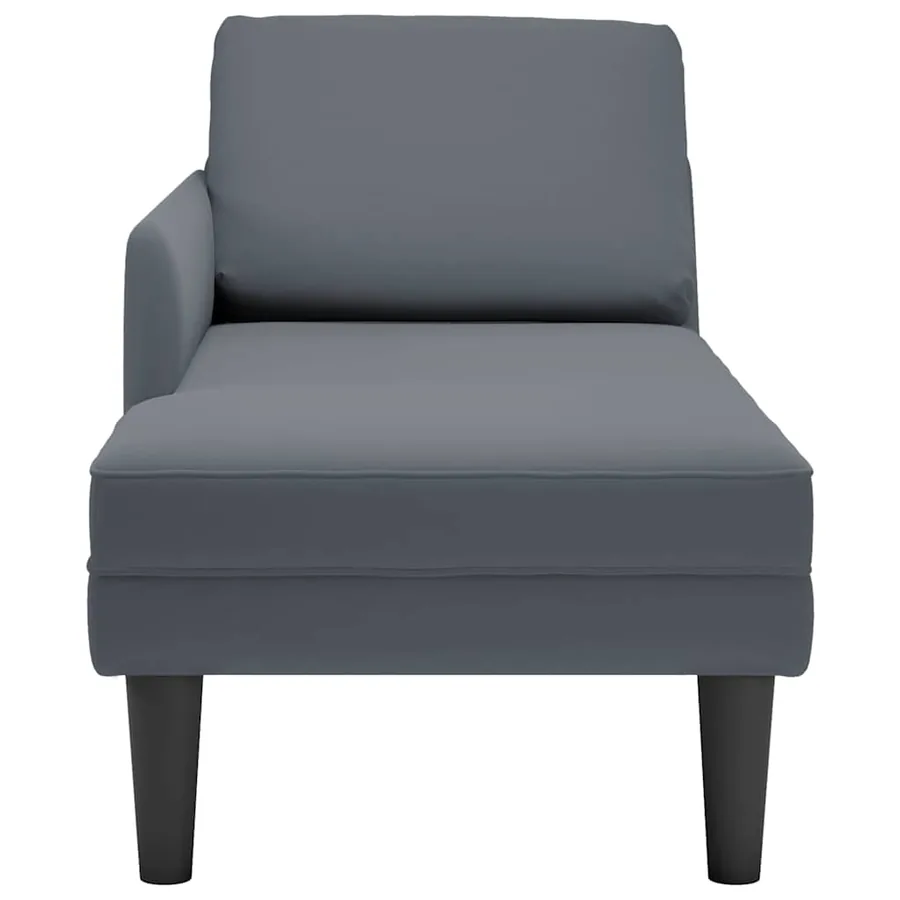 Fauteuil long et coussin et accoudoir droit gris foncé velours - 4