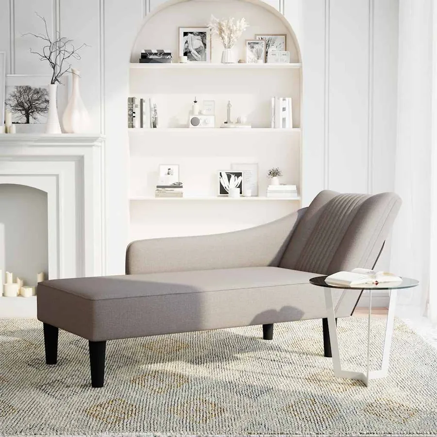 Fauteuil long avec accoudoir droit taupe tissu - 2