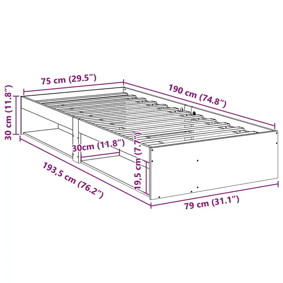 Lit de jour sans matelas 75x190 cm bois de pin massif - 11