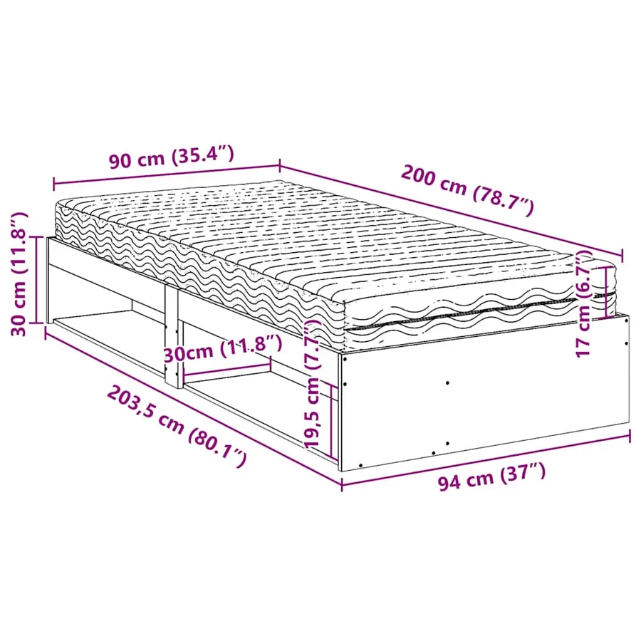 Lit de jour avec matelas blanc 90x200 cm bois de pin massif - 13
