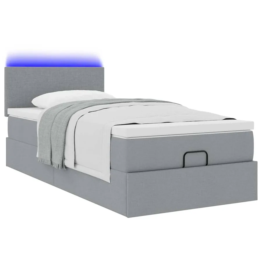 Lit ottoman avec matelas et LED Gris clair 80x200cm tissu - 6