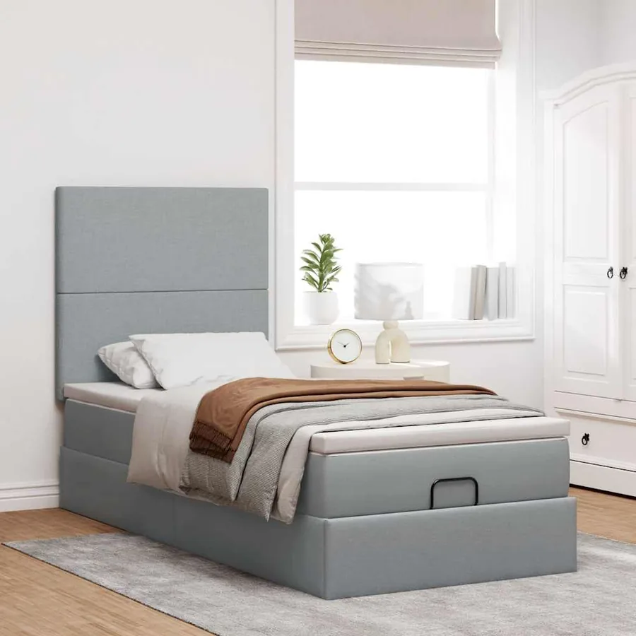 Cadre de lit ottoman avec matelas gris clair 80x200 cm tissu - 3