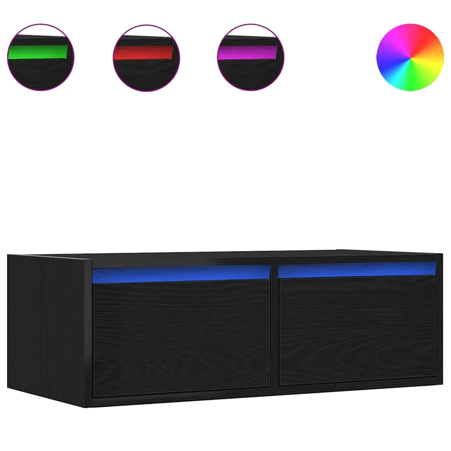 Meuble TV avec lumières LED chêne noir 75x35,5x25 cm - 2