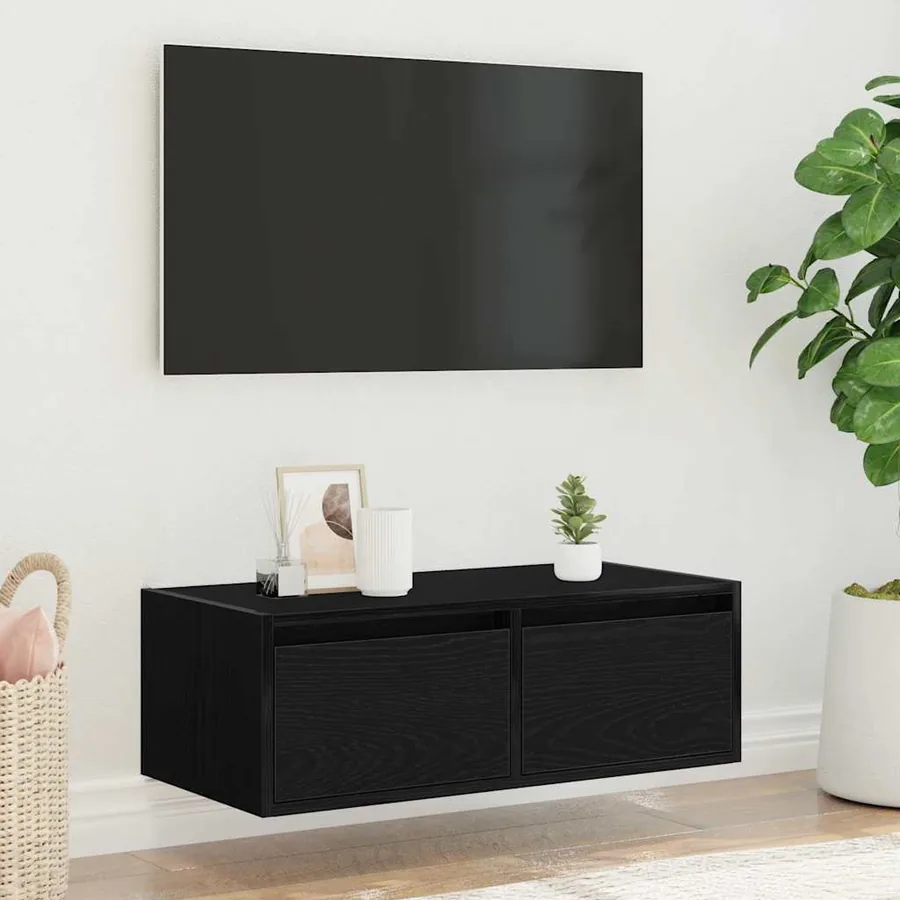 Meuble TV avec lumières LED chêne noir 75x35,5x25 cm - 4