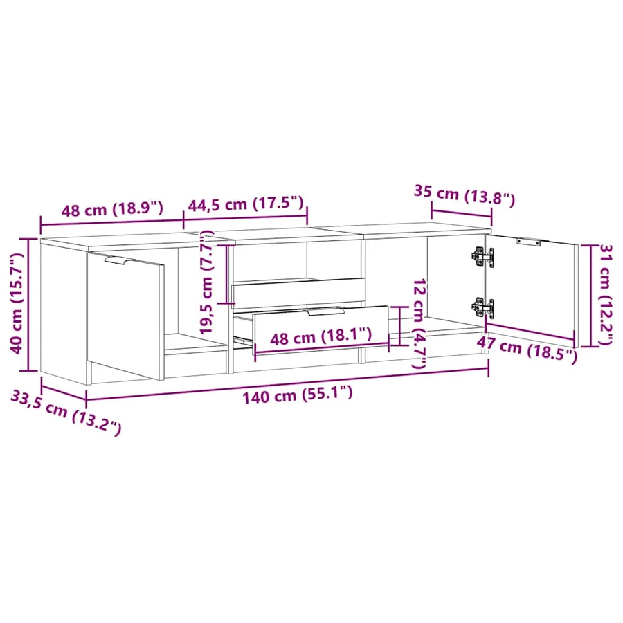 Meuble TV vieux bois 140x35x40 cm bois d'ingénierie - 10