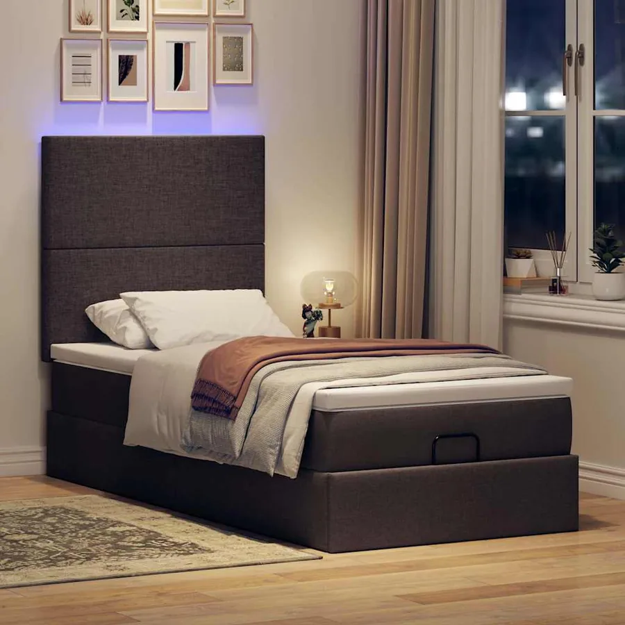 Cadre de lit ottoman avec matelas marron foncé 90x190 cm tissu - 3