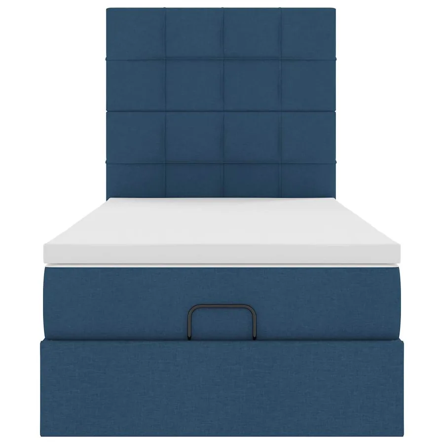 Cadre de lit ottoman avec matelas bleu 90x190 cm tissu - 7