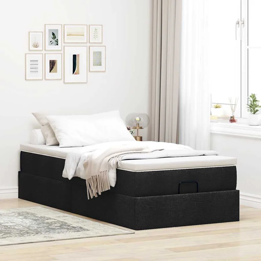 Cadre de lit ottoman avec matelas noir 90x190 cm tissu - 3