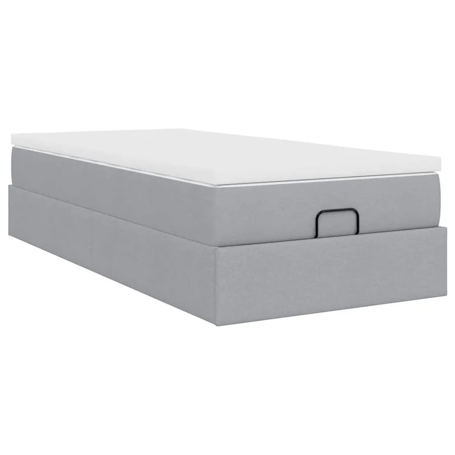 Cadre de lit ottoman et matelas gris clair 90x190 cm tissu - 10