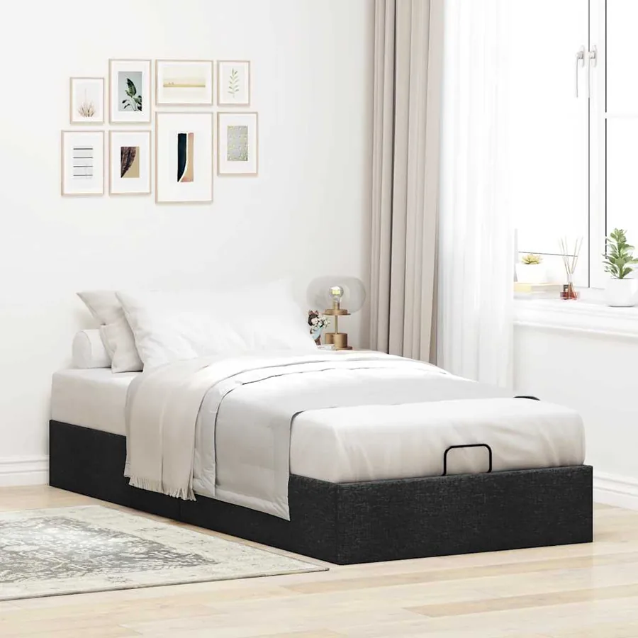 Cadre de lit ottoman sans matelas noir 90x190 cm tissu - 3