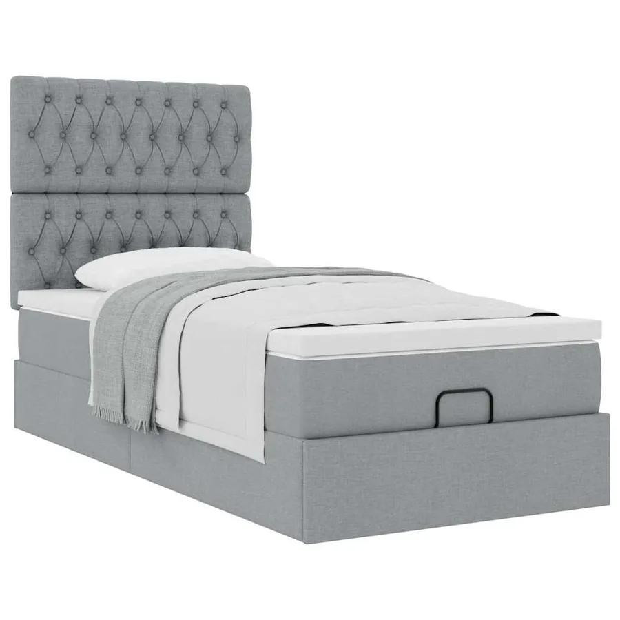 Cadre de lit ottoman et matelas gris clair 90x190 cm tissu - 5