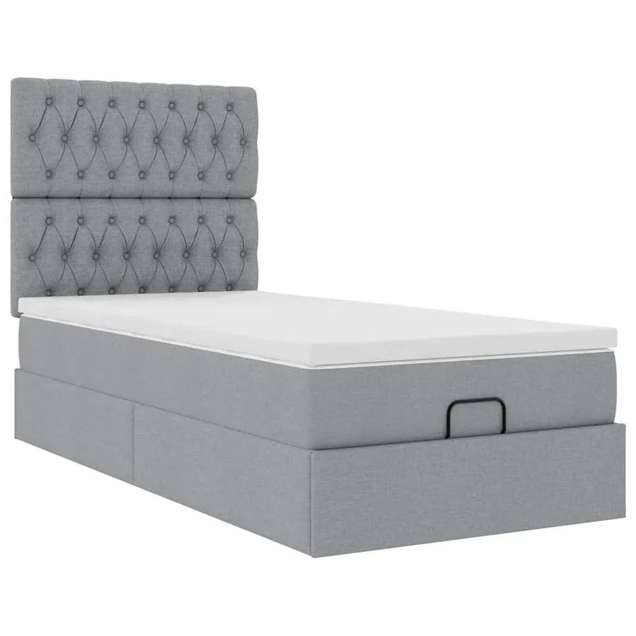 Cadre de lit ottoman et matelas gris clair 90x190 cm tissu - 6