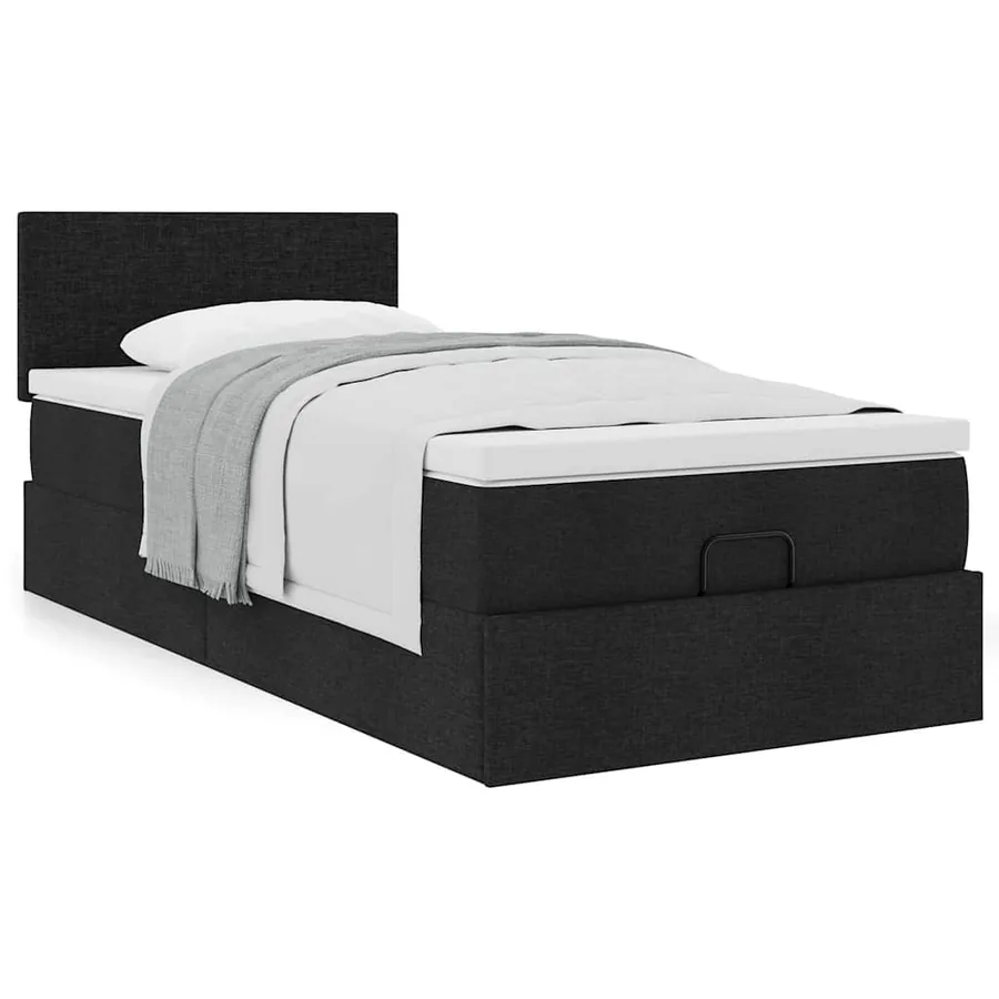 Cadre de lit ottoman avec matelas noir 90x190 cm tissu - 4