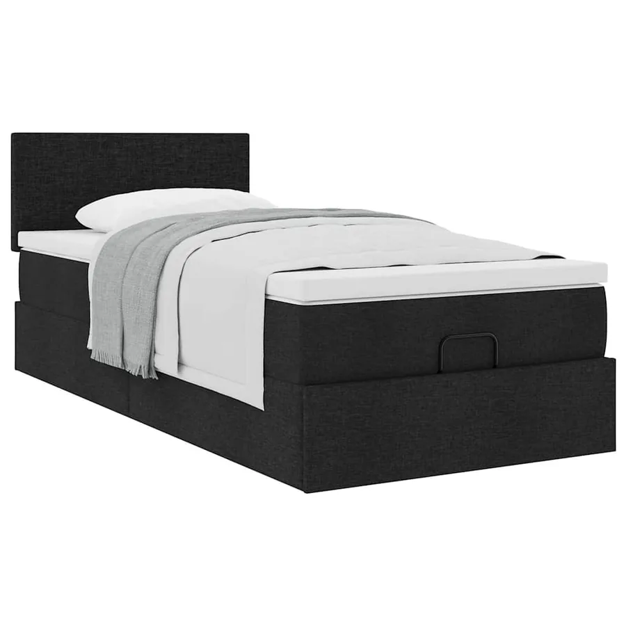 Cadre de lit ottoman avec matelas noir 90x190 cm tissu - 5