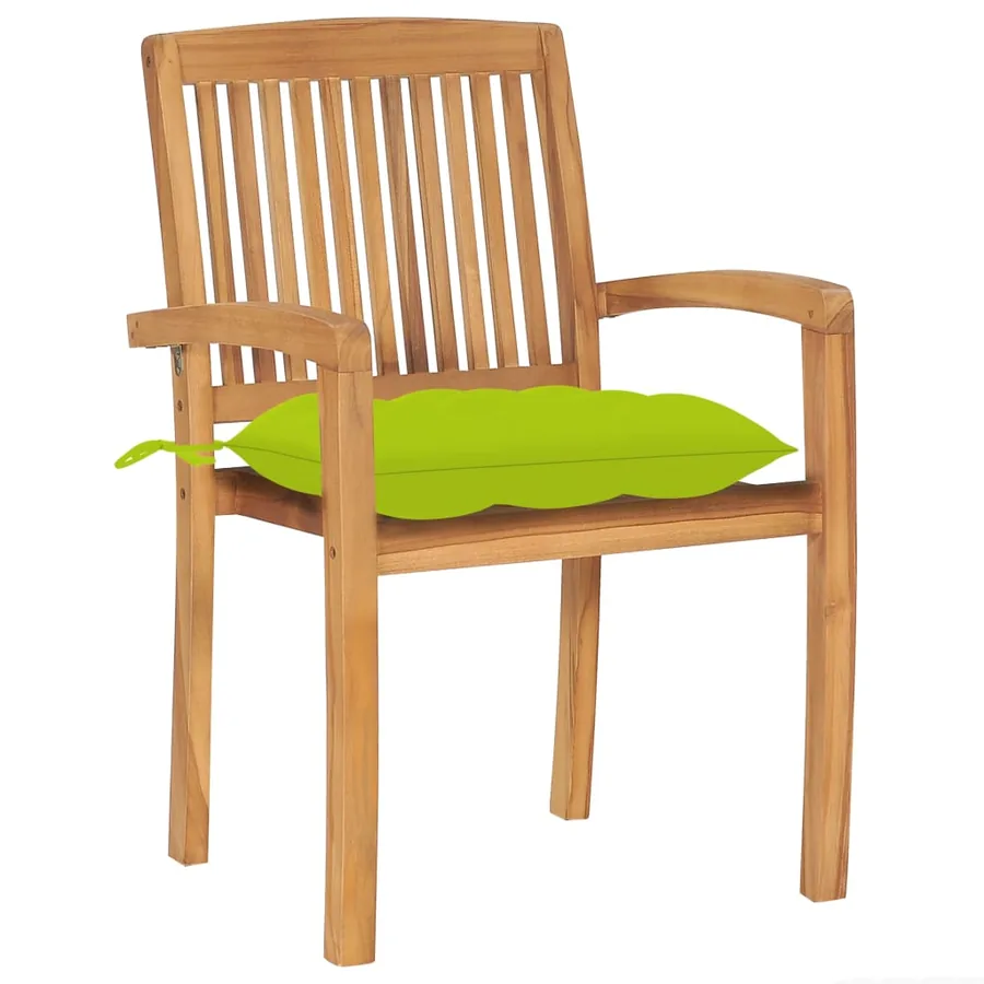 Chaises de jardin lot de 2 avec coussins vert vif Teck massif - 2