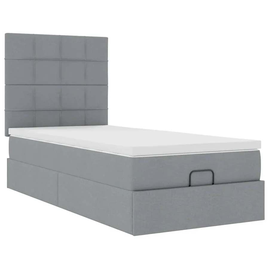 Cadre de lit ottoman et matelas gris clair 90x190 cm tissu - 6