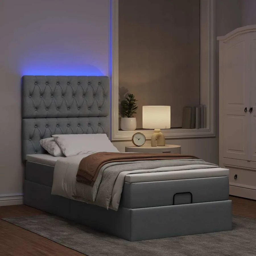 Cadre de lit ottoman et matelas gris clair 90x190 cm tissu - 3