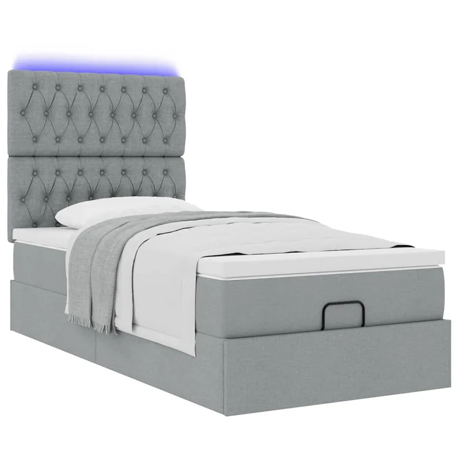 Cadre de lit ottoman et matelas gris clair 90x190 cm tissu - 6
