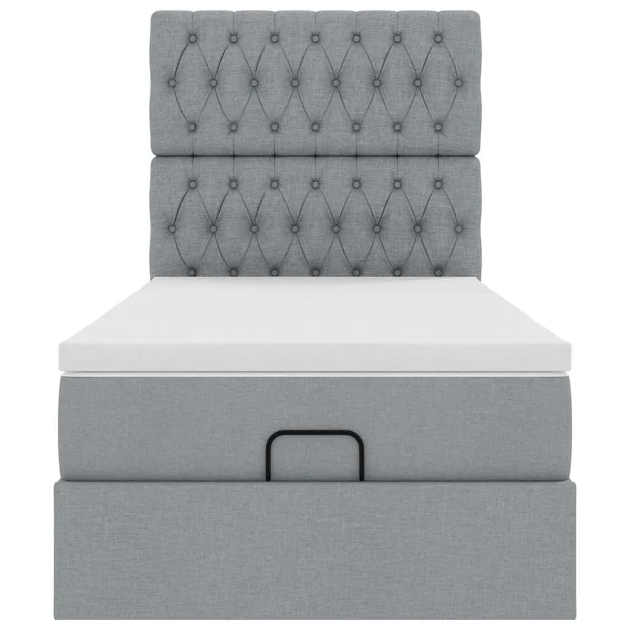 Cadre de lit ottoman et matelas gris clair 90x190 cm tissu - 8