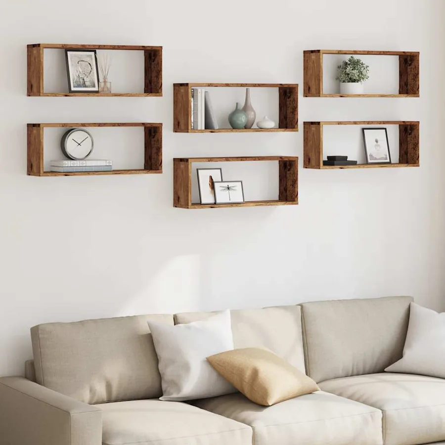 Étagères murales cube 6 pcs vieux bois 60x15x23 cm - 3