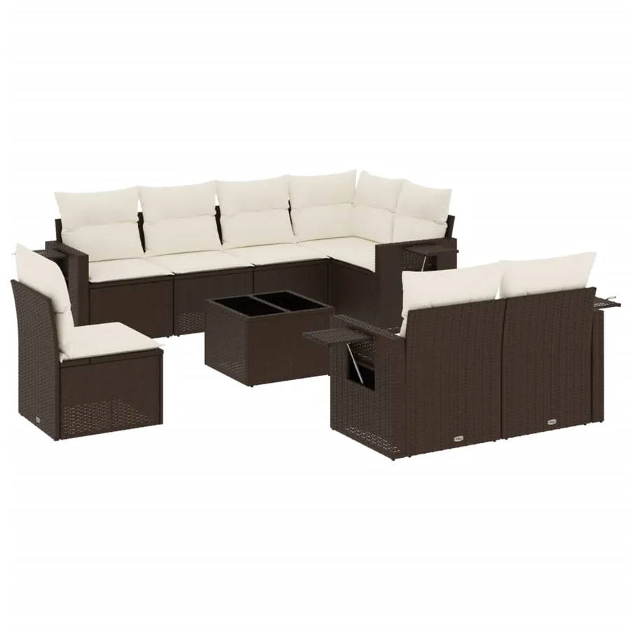 Salon de jardin avec coussins 9 pcs marron résine tressée - 2