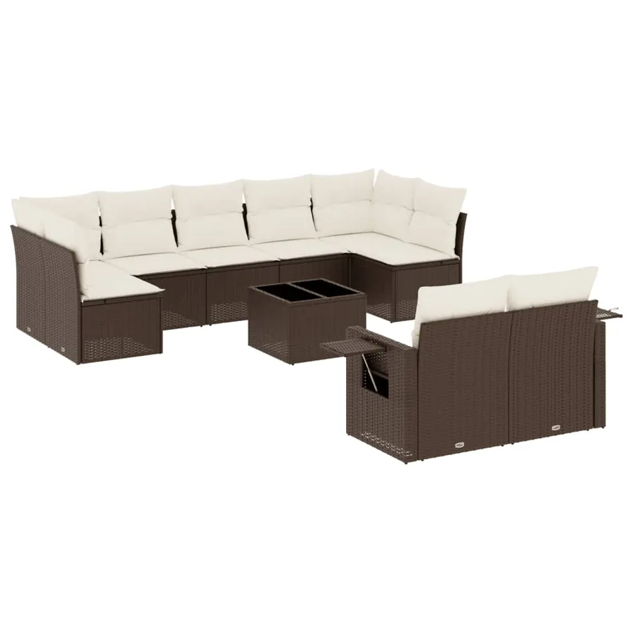 Salon de jardin 10 pcs avec coussins marron résine tressée - 2