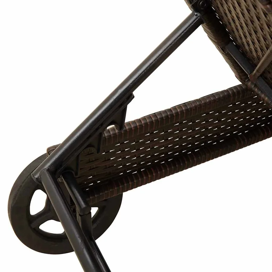 Chaise longue avec roues et coussin marron résine tressée - 10