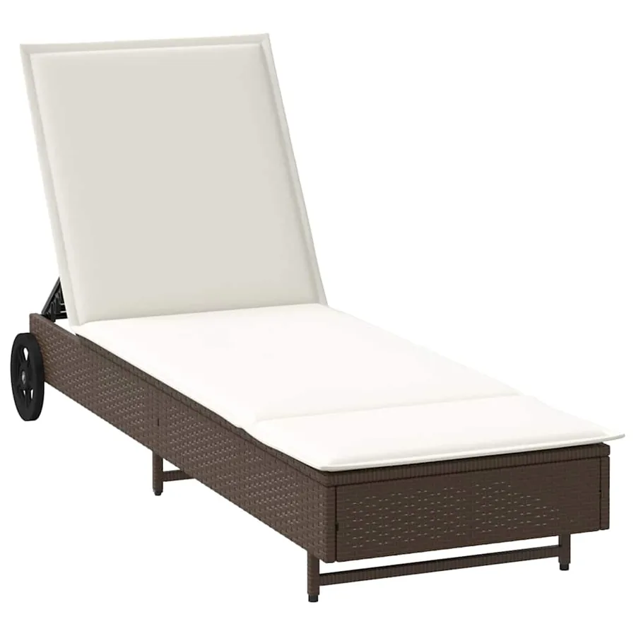 Chaise longue avec roues et coussin marron résine tressée - 2
