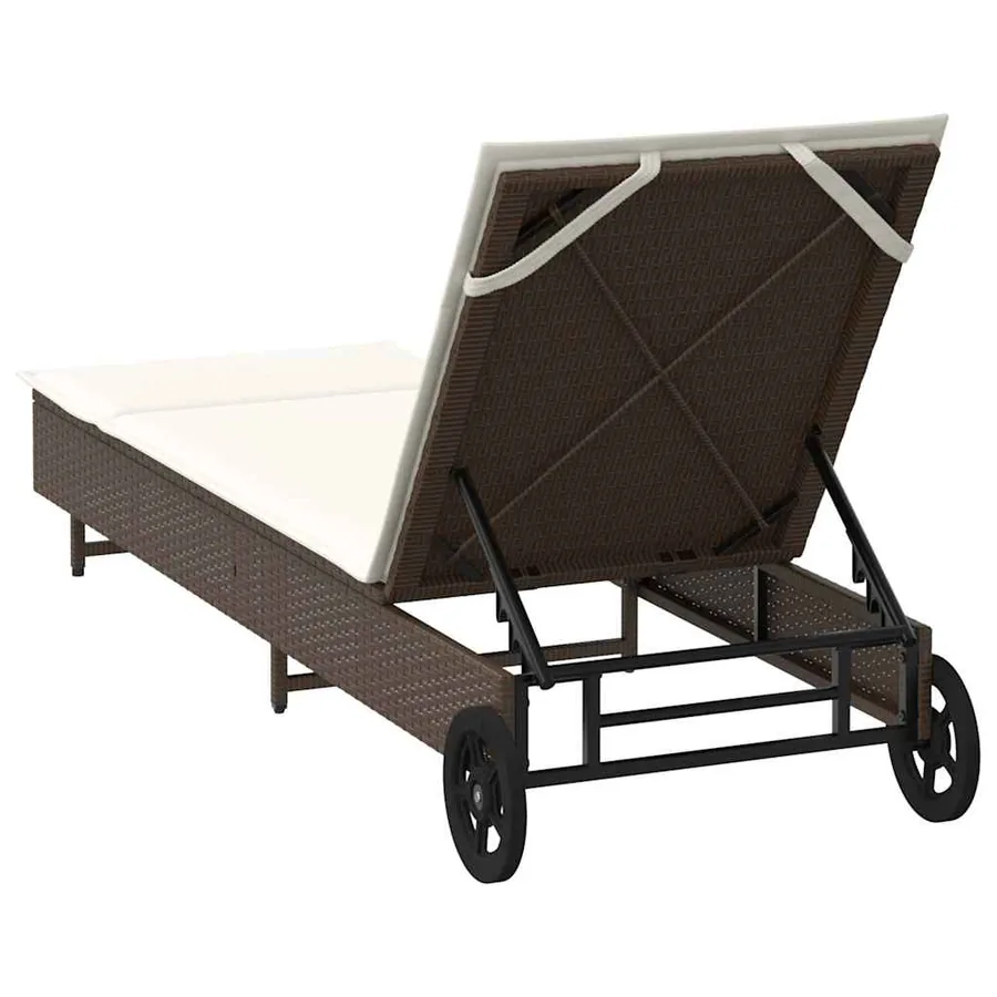 Chaise longue avec roues et coussin marron résine tressée - 8