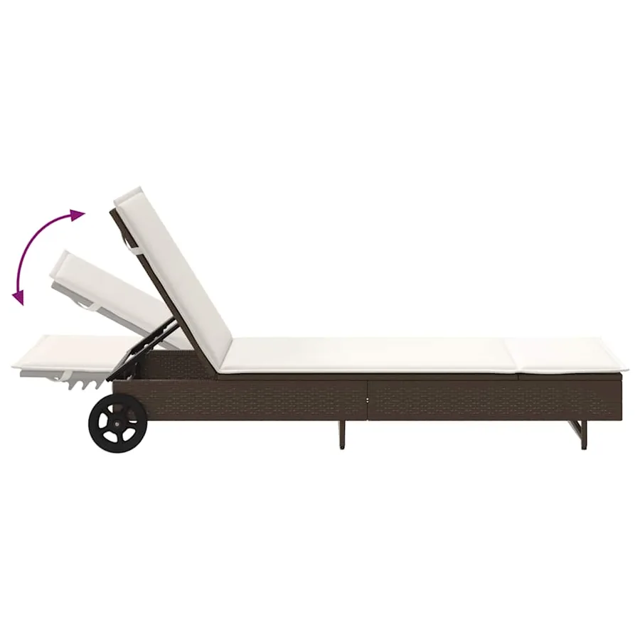 Chaise longue avec roues et coussin marron résine tressée - 9