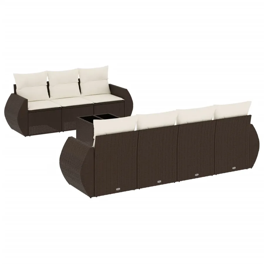 Salon de jardin 8 pcs avec coussins marron résine tressée - 2