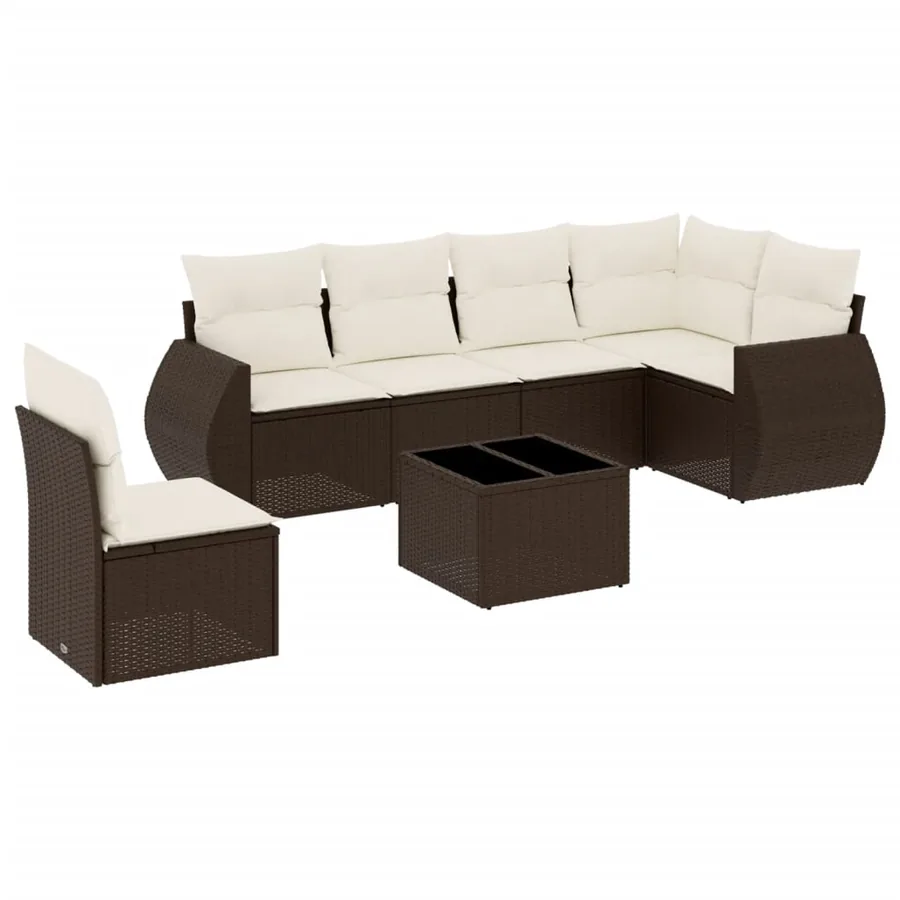 Salon de jardin avec coussins 7 pcs marron résine tressée - 2