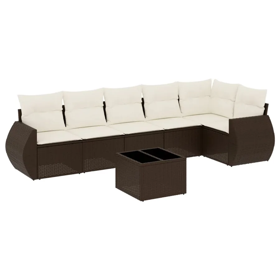 Salon de jardin avec coussins 7 pcs marron résine tressée - 2